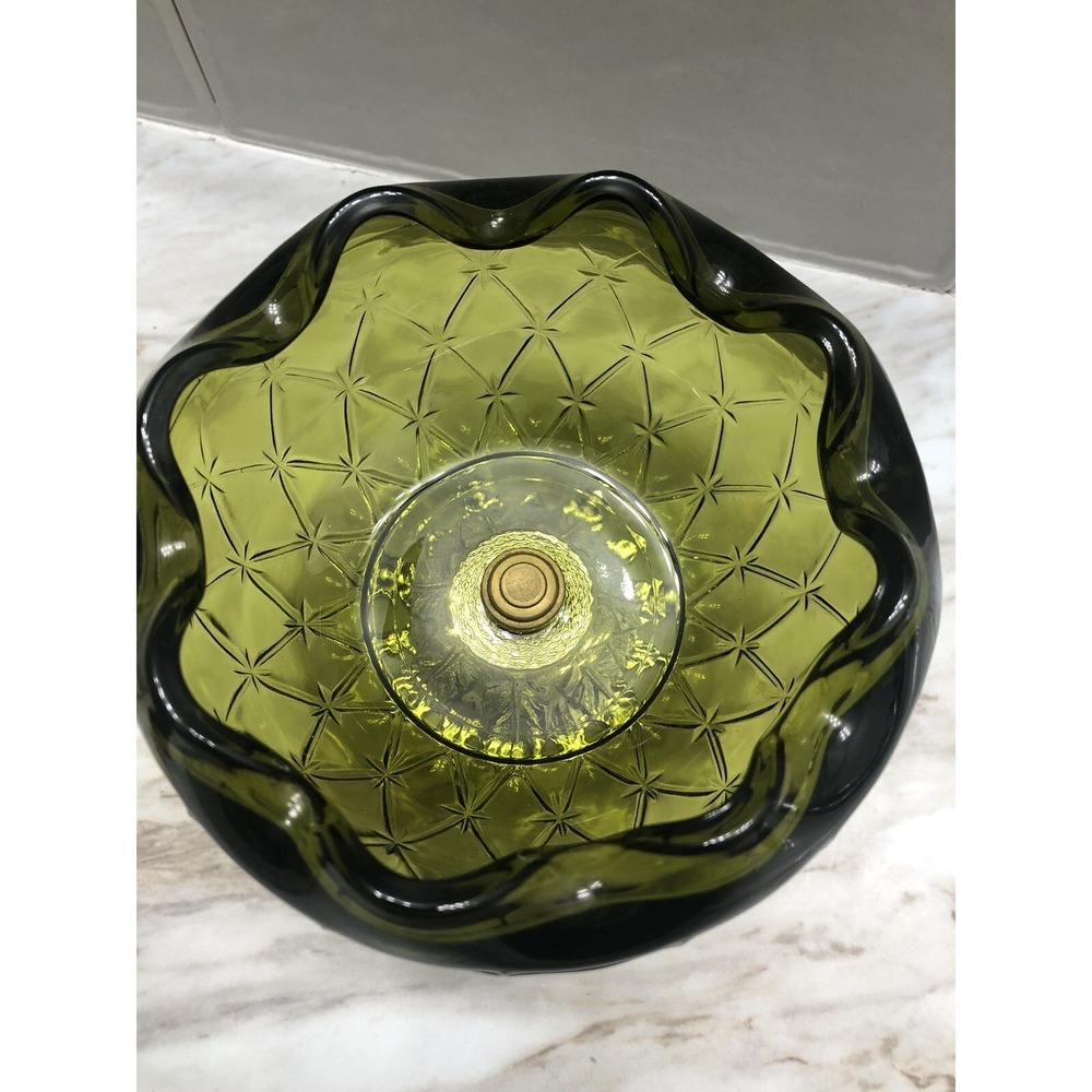Vintage 1960s Indiana Glass Bowl Quilted Duette Pattern Bowl Metal Pedestal. - Picture 2 of 9